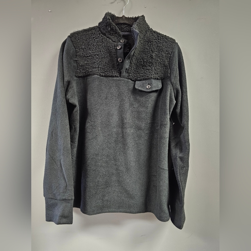 Fleecewear With Stretch Long Sleeve Mock Neck Henley with Sherpa